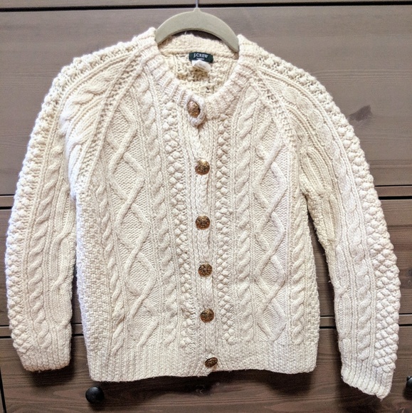 Jcrew Fishermans Cardigan Wool Sweater 